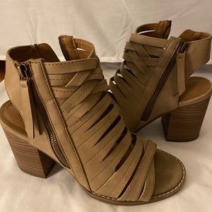 Tan peep toe heel sandals